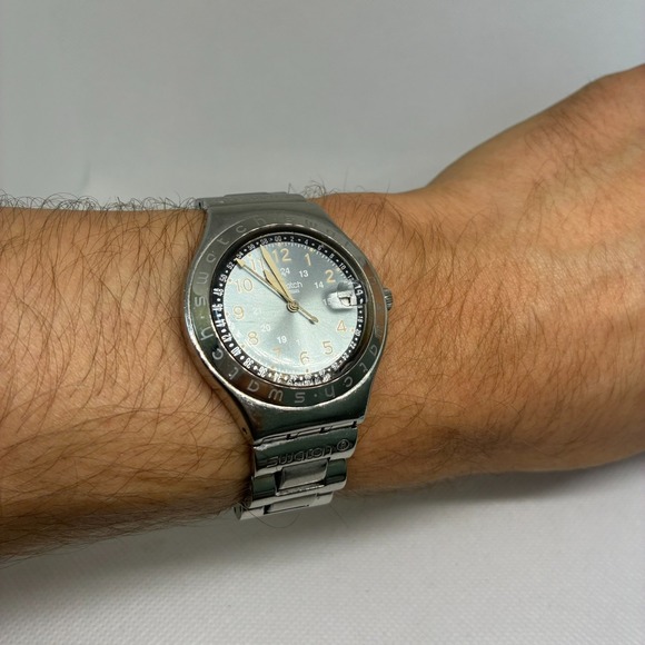 Swatch Irony Happy Joe Watch Unisex 37mm Blue Dial Steel Date YGS410G-WORKING! main image 12